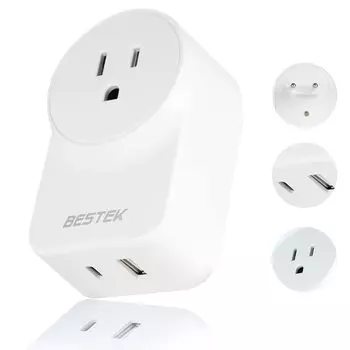 BESTEK Переходник с разъема C типа на зарядное устройство типа A для заграничных путешествий PD 20 Вт 1 порт QC 18 Вт 1 порт MRJ1011 USB-C + USB-A