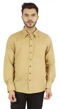 Bestman Хлопковая гибкая рубашка с длинным рукавом для мужчин на пуговицах с накладным карманом для офиса 3XL бежевый