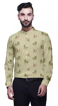BESTMAN Mandarin Men CollarA ShirtsA Regular Fit Printed Mens Short Kurta Large бежевый