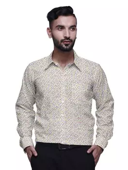 BESTMAN Печатные хлопковые рубашки для мужчин с длинным рукавом Slim Fit Формальная рубашка для Large белый