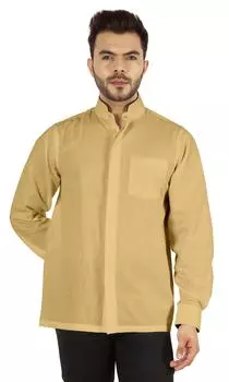 Bestman Твердая рубашка с длинным рукавом для мужчин Передняя планка с двумя пуговицами Китайский воротник 3XL бежевый