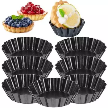 BESTOYARD Тарт Мини Дно Выпечка Угольный Яичный Тарт Выпечка Выпечка Домашний Торт Хлеб Торт Упаковка из 8 Форм, Форма, 8 см, Сталь, Антипригарное, Форма, Форма, чёрный