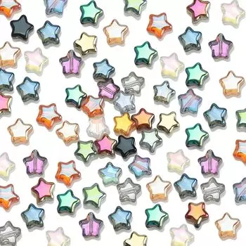 BetterJonny 100 Pieces Beads Stars 8mm Finier Beads Acrylic Beads Colorful Glass Beads Stars with Holes Colorful Cute Bead Parts Bead Accessory Parts