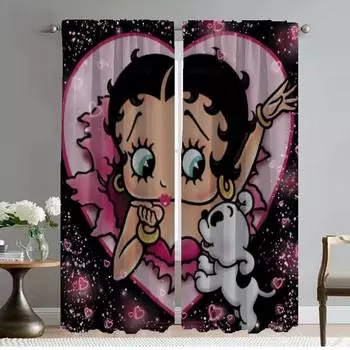 Bettys Boops Blackout Curtains 2 Pieces Kitchen Curtains for Living Room Curtain Shades Tulle for Bedroom Partition Elegant Home W50xH70cmx2pcs-CL