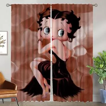 Bettys Boops Tulle for Bedroom Modern Living Room Curtains 2 Pieces Window Curtain Shades Halloween Decoration Partition Kitchen W50xH70cmx2pcs-CL