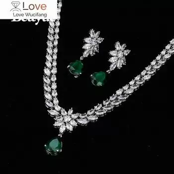 Bettyue Brand Fashion Flower Jewelry Sets Aaa Multicolor Zircon Personality Symmetric Jewelry Sets For Woman Wedding Charm Gift 45cm зелёный