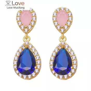 Bettyue Fashion Drop Shape Design Pink And Blue Cubic Zircon Stud Earring For Women New Lady Stud Earrings Party Wedding