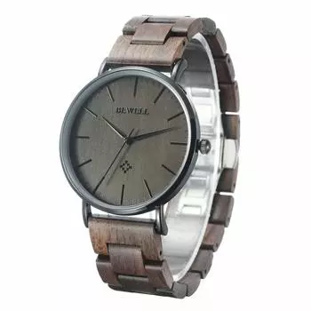 [Bewell] Деревянные часы Кварцевые часы Тонкий орех WYJ-W163AG-WB Мужские