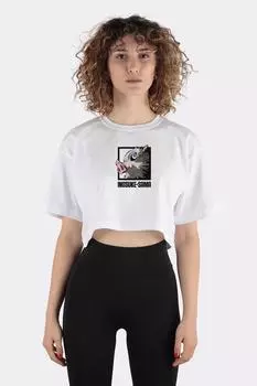 Beyaz %100 Pamuk Bisiklet Yaka Crop T-shirt Inosuke Sama