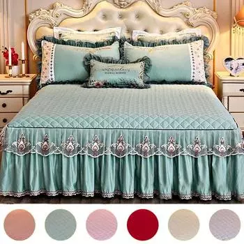 (без наволочки) Комплекты постельного белья Текстиль Принцесса Кружева Стеганое покрывало Покрывало Полиэстер Хлопок Роскошное покрывало Юбки Покрывало Полиэстер Хлопок Skirt sheet 150x200cm глубоко персикового