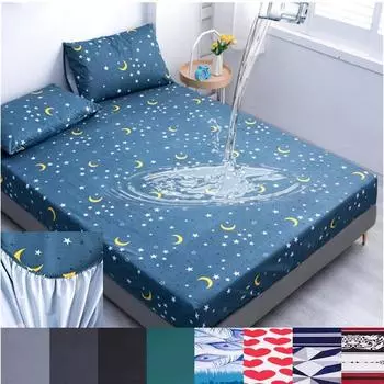 Без наволочки Водонепроницаемая простыня с принтом Наматрасник Защитный чехол для кровати Простыни с глубокими карманами Покрывало с резинкой 160X200
