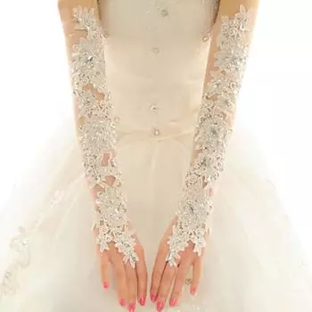 Без пальцев со стразами, кружевные свадебные перчатки, длинные нарядные вечерние свадебные перчатки с оперной аппликацией