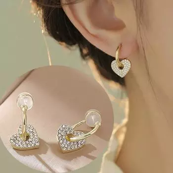 Без пирсинга, клипсы для ушей, серьги с сердцем и стразами, женские серьги, новинка 2024 года