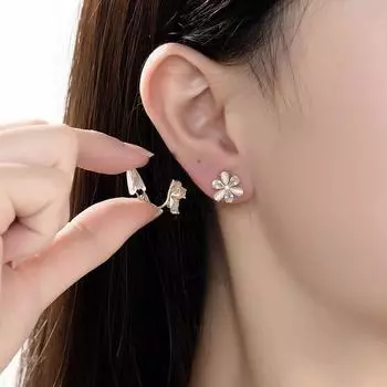 Без пирсинга «кошачий глаз» с камнем, зажим для ушей, новые простые серьги-кольца с цветком и москитной сеткой для женщин