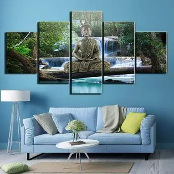 Без рамки Будда Водопад Природа Лес 5 шт. настенные художественные принты холст постеры картины для гостиной домашний декор фотографии 20x35 20x45 20x55cm
