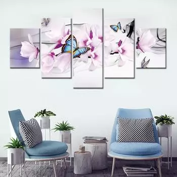 Без рамки фиолетовые розовые цветы магнолии 5 шт. настенное искусство холст печать плакаты картины живопись гостиная домашний декор фотографии 20x35 20x45 20x55cm