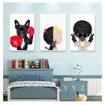 Без рамки художественный принт, постер с изображением забавного мультяшного животного, настенные панно для детской комнаты, украшение в скандинавском стиле, бокс, собака, холст 21cm30cm NoFrame