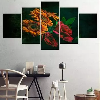 Без рамки в классическом стиле, желтый подсолнух, 5 шт., настенное искусство, холст с принтом, постеры, картины для гостиной, домашний декор, фотографии 20x35 20x45 20x55cm