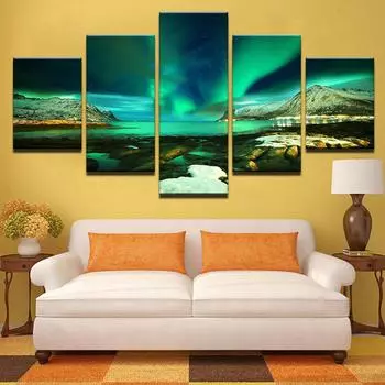Без рамки Зеленый лес Северное сияние 5 шт. настенное искусство холст печать плакаты картины живопись гостиная домашний декор фотографии 20x35 20x45 20x55cm