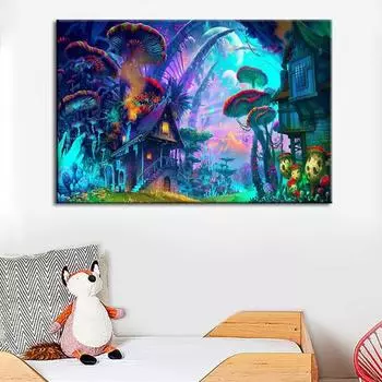 Без рамы мультфильм лес холст картина детская комната картина плакат настенный декор 30*45cm