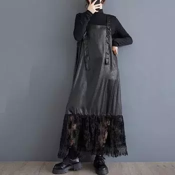 Без рукавов на бретелях жаккардовое кружево Большие размеры винтажные цветочные новые платья для женщин повседневное свободное длинное платье весна-осень