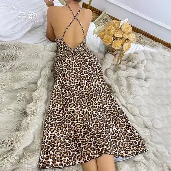 Без рукавов облегающее сексуальное платье с леопардовым принтом на подтяжках с V-образным вырезом длинная ночная рубашка S цветной печати леопарда