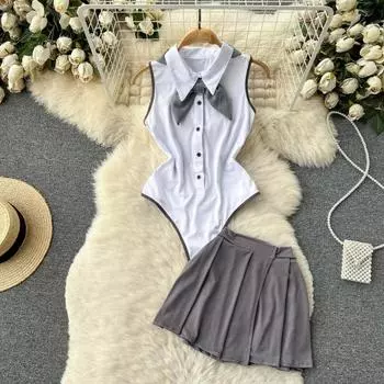 Без рукавов, облегающий боди с открытой спиной, комбинезон с эластичной талией, мини-юбка, сексуальное женское эротическое белье, пижама Hotsweet One Size