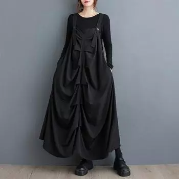 Без рукавов плюс размер черный винтажный новый в платьях для женщин повседневный свободный длинный весна осень платье