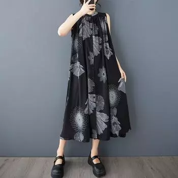 Без рукавов Плюс размер винтажные цветочные новые платья для женщин повседневное свободное длинное летнее платье