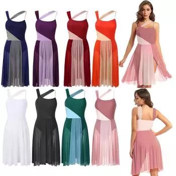 Без рукавов с цветными блоками, балетное танцевальное гимнастическое боди, сетчатое балетное платье для современного танца, лирический купальник, костюм для выступлений XS темно-синий