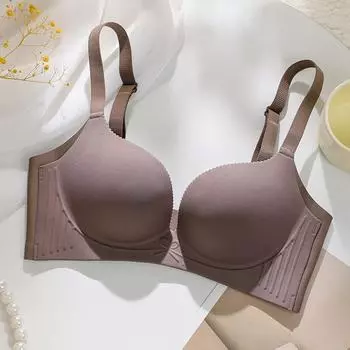 Без стального кольца, без следов, большая грудь, маленькая грудь, собранная и поддерживаемая, антипровисающее нижнее белье, удобное и дышащее, бюстгальтер не с пустыми чашками. S темно-коричневого