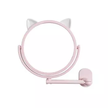 Без сверла настенное зеркало для ванной комнаты вращающееся на 360° зеркало для макияжа складной кронштейн удлиняющее туалетное зеркало для женщин светло-розовый