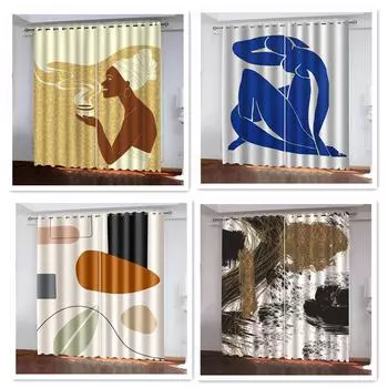 Без запаха абстрактное искусство египетская женщина Моранди тонкие шторы на окна для детей спальня гостиная кухня дверь домашний декор 2 шт жалюзи W50 X H130(CM)X2&Hook