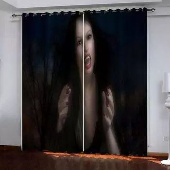 Без запаха ужасы триллер призрак вампир женщина тонкие жалюзи шторы для спальни гостиной кухни двери домашний декор 2 шт W50 X H130(CM)X2&Hook