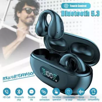Безболезненное ношение наушников-клипс TWS Беспроводные наушники Bluetooth5.3 с микрофоном Водонепроницаемые спортивные наушники с шумоподавлением и светодиодным дисплеем мощности