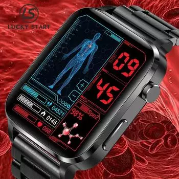Безболезненные неинвазивные умные часы для измерения уровня сахара в крови, мужские лазерные часы для здоровья, кровяного давления, спортивные умные часы, женские часы с глюкометром silicone красный