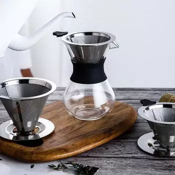 Безбумажный фильтр для кофе из нержавеющей стали, тонкая сетка для кофе, двухслойная многоразовая капельница, капельный конус, сито для пивовара