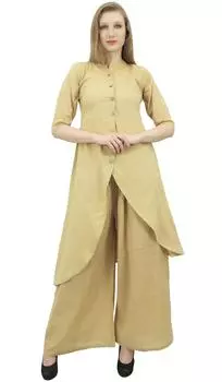 Бежевая индийская одежда Phagun Asymmetrical Kurta Kurti с палаццо 10 бежевый