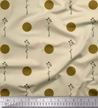 Бежевая креповая ткань Soimoi из полиэстера с принтом в горошек и алые листья Hummer, ткань по метрам, 42 дюйма 42 Inch Wide - Poly Crepe бежевый