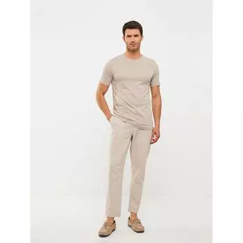 Бежевая Мужская Футболка с Круглым Вырезом и Коротким Рукавом