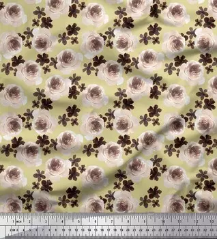 Бежевая поликреповая ткань Soimoi Kobus Манголия и роза Акварельные принты по метрам 42 дюйма 42 Inch Wide - Poly Crepe бежевый