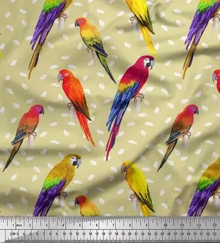 Бежевая поликреповая ткань Soimoi, ткань с принтом попугая и птицы ара, 42 дюйма 42 Inch Wide - Poly Crepe фиолетовый