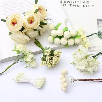 Бежевая серия, искусственный цветок, вишневые тычинки, ягодный комплект, торт «сделай сам», рождественский свадебный подарок 112