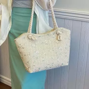 Бежевая соломенная сумка через плечо цвета хаки женская плетеная сумка практичная плетеная сумка для путешествий хаки