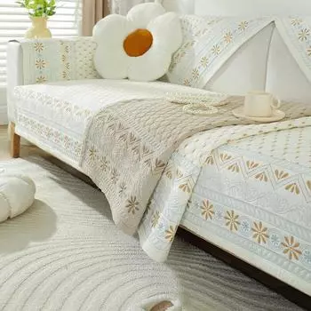 Бежевая жаккардовая клетчатая диванная подушка Four Seasons, универсальный хлопковый чехол для дивана, противоскользящая спинка, подлокотник, комбинированное полотенце для дивана 90x90cm 1pcs