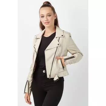 Бежевая женская косуха из натуральной кожи