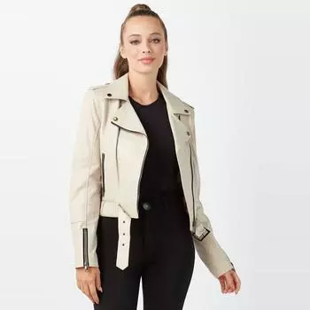 Бежевая женская косуха из натуральной кожи