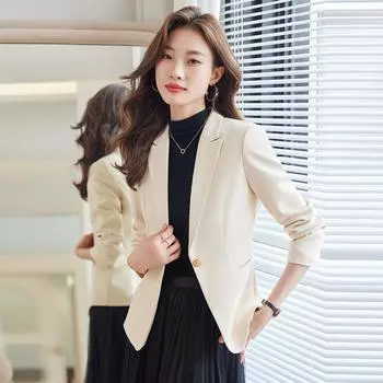 Бежево-белый короткий костюм, женский осенний новый Advanced Sense, облегающий костюм для маленькой фигуры, темперамент, профессиональный костюм, пальто S