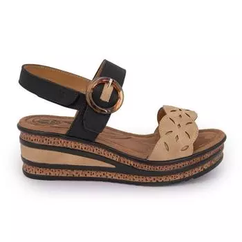 Бежево-черные босоножки на танкетке Женский ROMIKA 37 бежевый