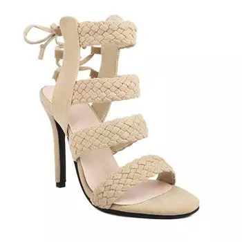 Бежево-черные женские босоножки на высоком каблуке, большой размер 48 34 чёрный